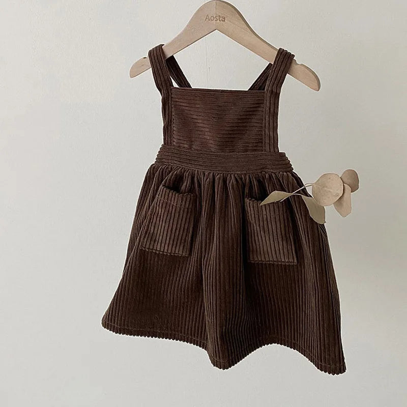 Corduroy Pinafore A Line Dress With Knit