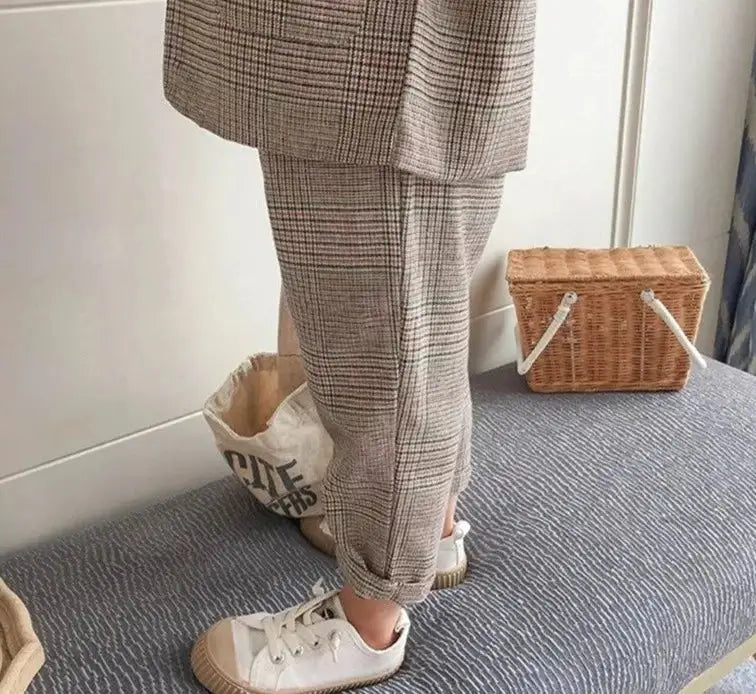 Single Breasted Plaid Blazer & Slim Fit Trousers Suit - JAC