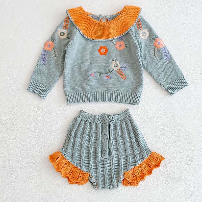 Knitted Embroidered Jumper & Bloomers Set