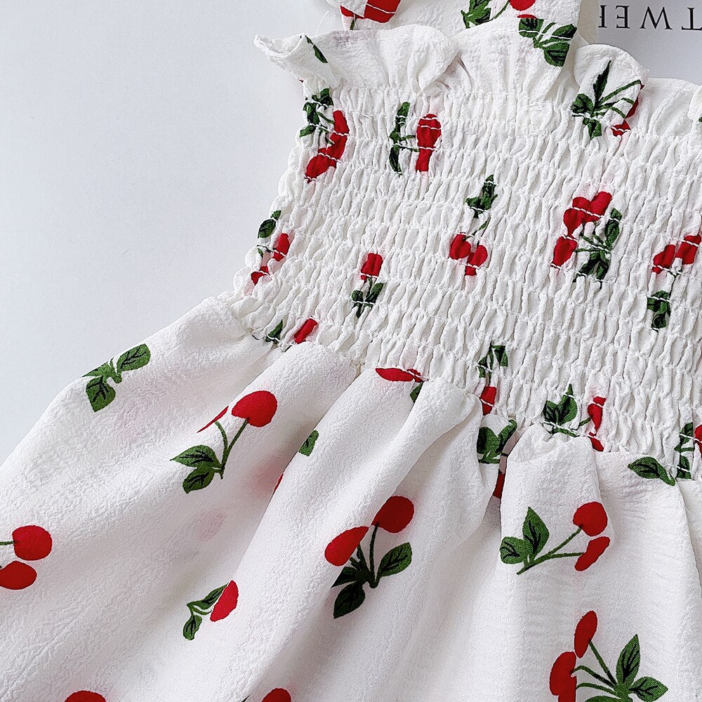 Ruffle Sleeve Cherry Long Dress