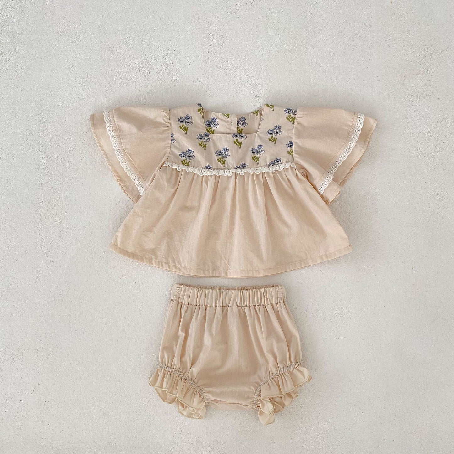Square Neck Lace Blouse & Bloomers Two Piece Set