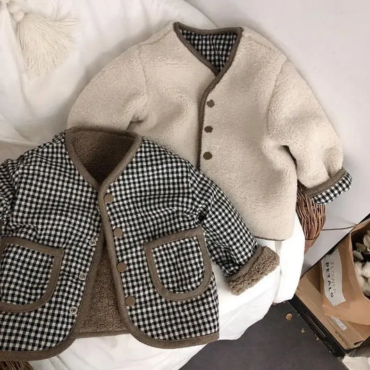 Reversible Wool Plaid Button Up Jacket