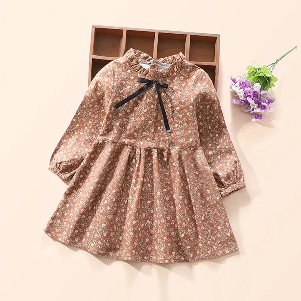 Long-sleeved Floral Pleated Dress