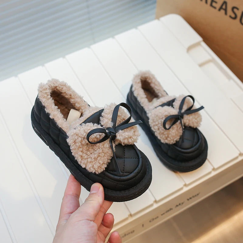 Padded Bow Fur Non Slip Loafers