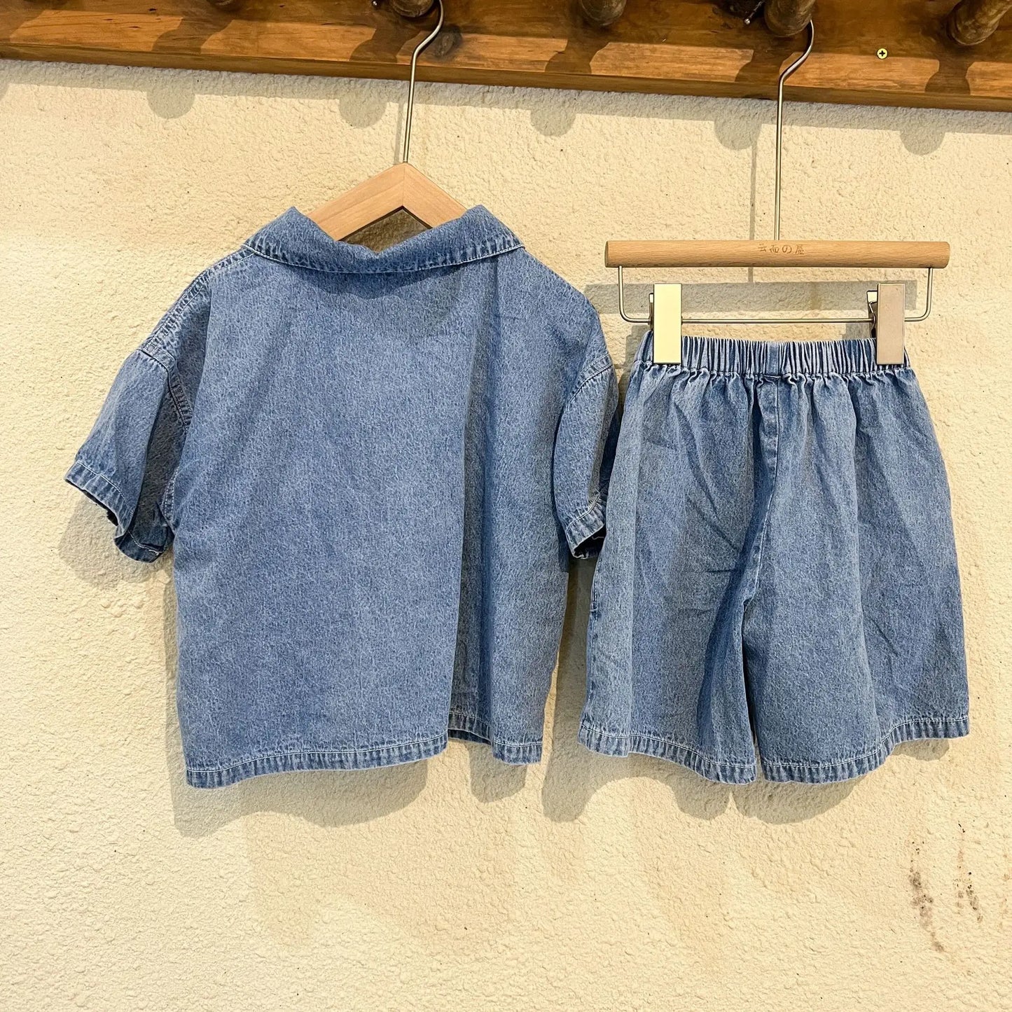 Boys Denim Zip Shirt & Matching Shorts Two Piece Set