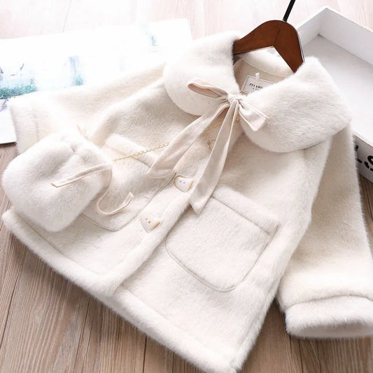 Faux Fur Bow Coat With Bag