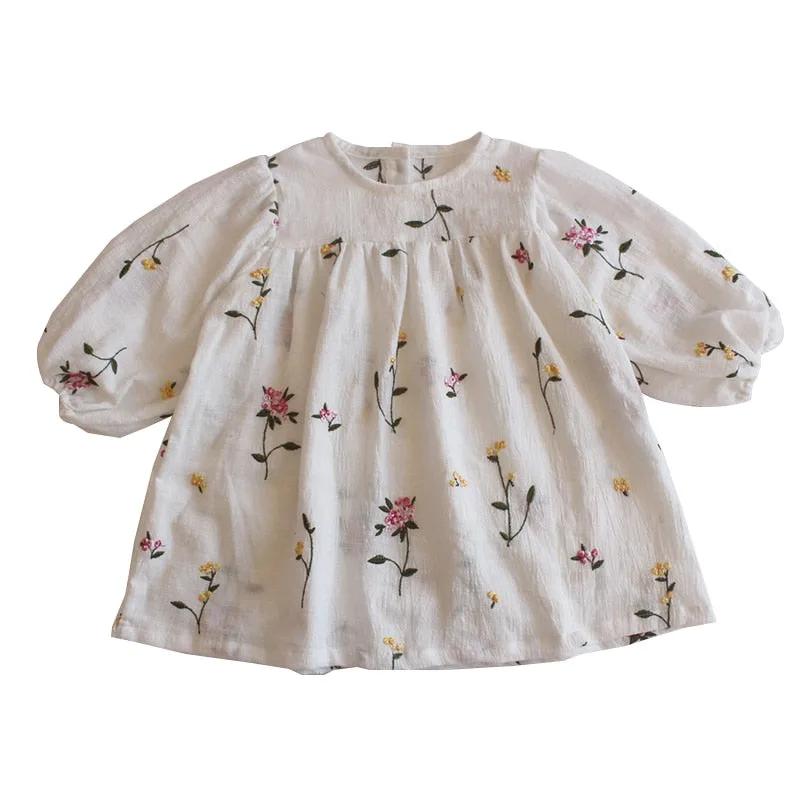 Embroidery Floral Puff Sleeve Blouse - JAC