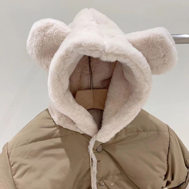 Fur Bear Hooded Button Up Coat - JAC