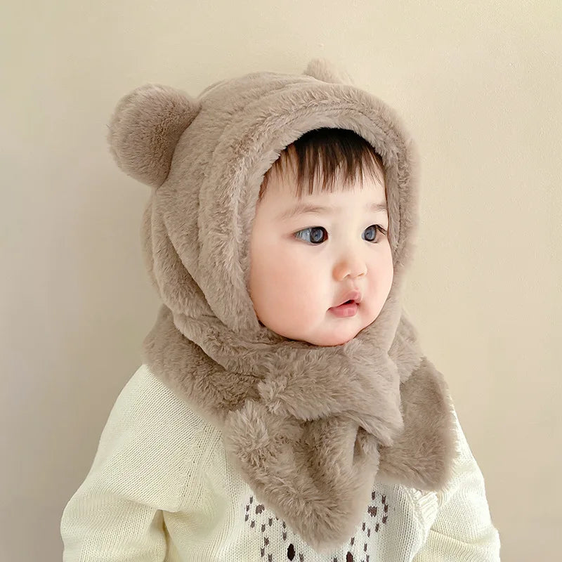 Bear Faux Fur One-Piece Hat Scarf