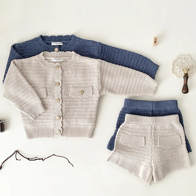 Knit Cardigan & Flowy Shorts Matching Set