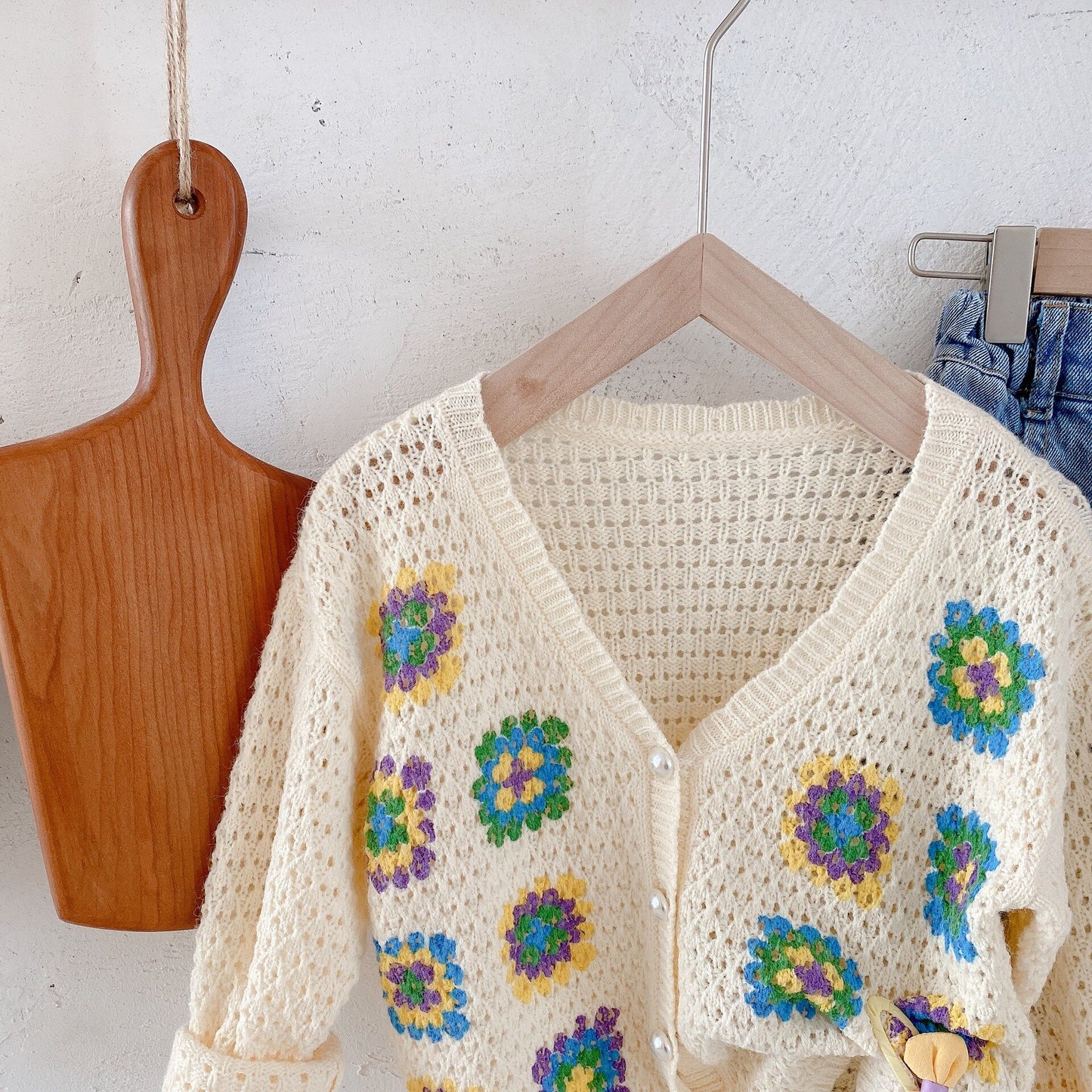 White Hollow Knit Patterned Cardigan