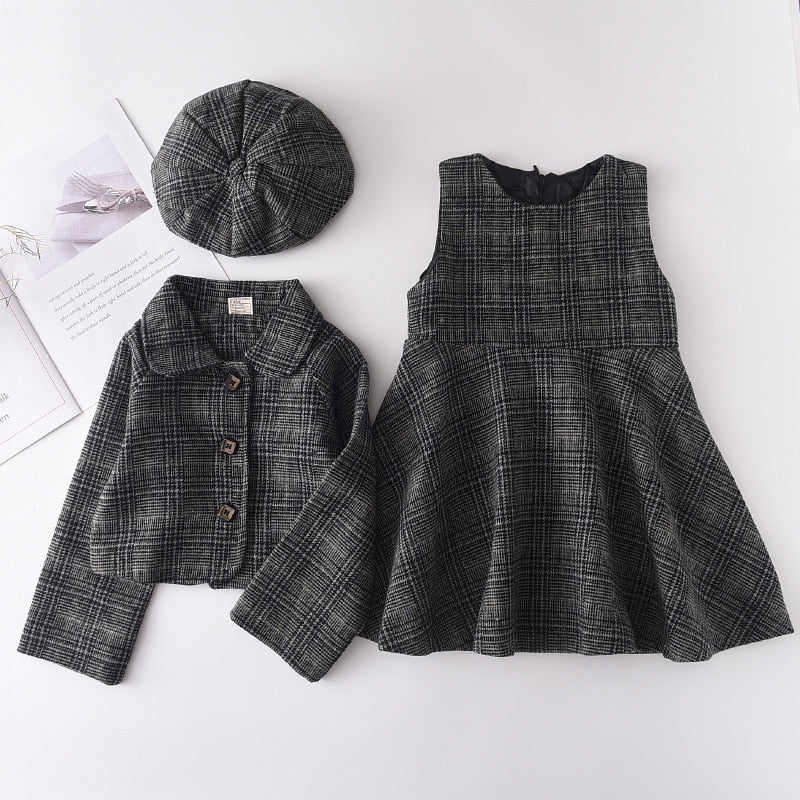 Vintage Plaid Dress with Matching Jacket & Hat