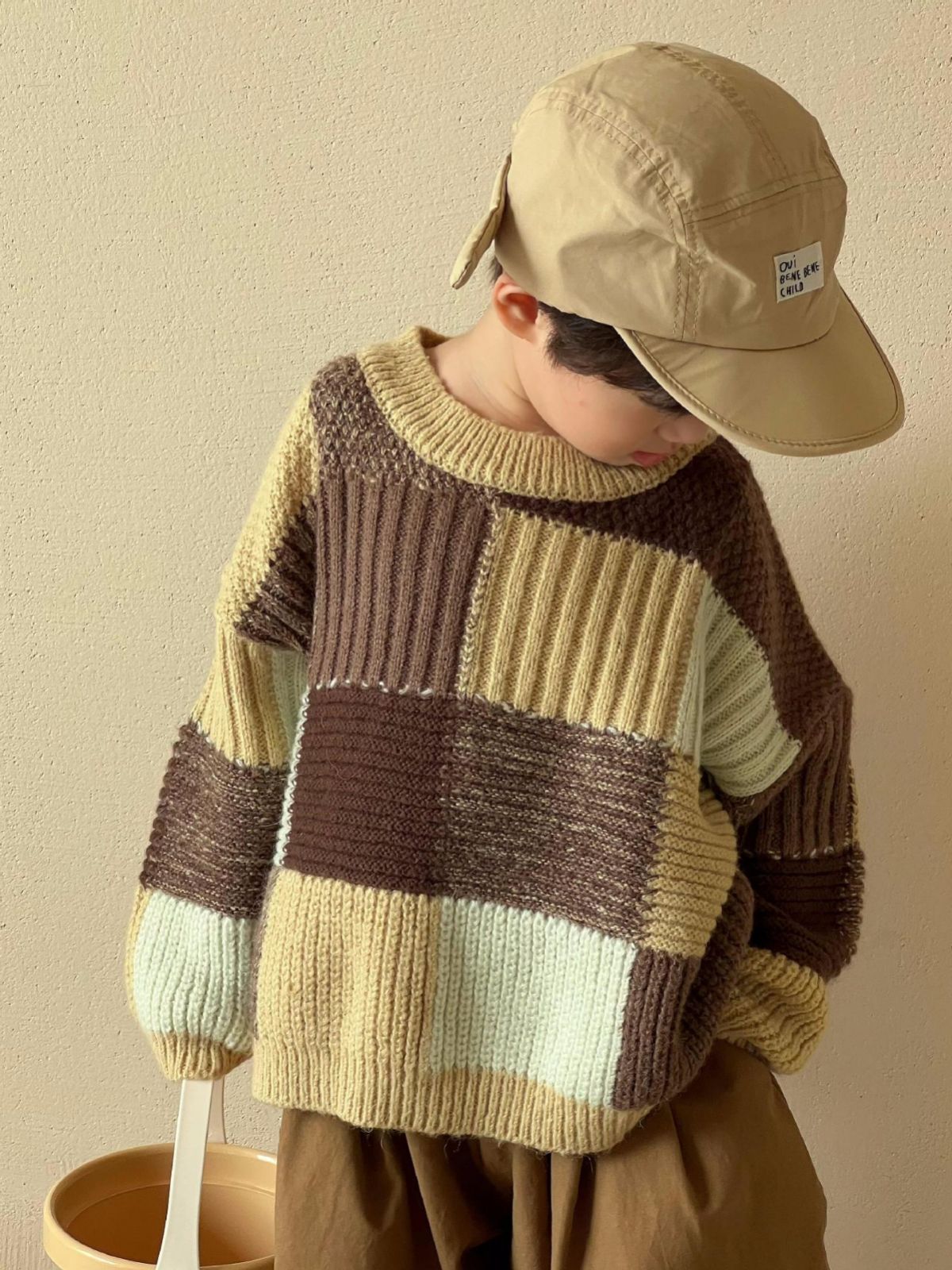 Retro Knit Brown Patchwork Sweatshirt - JAC