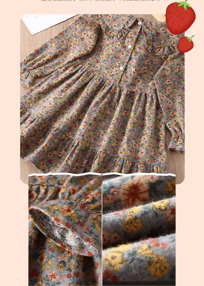 Floral Flannel Long Sleeve Ruffle Dress