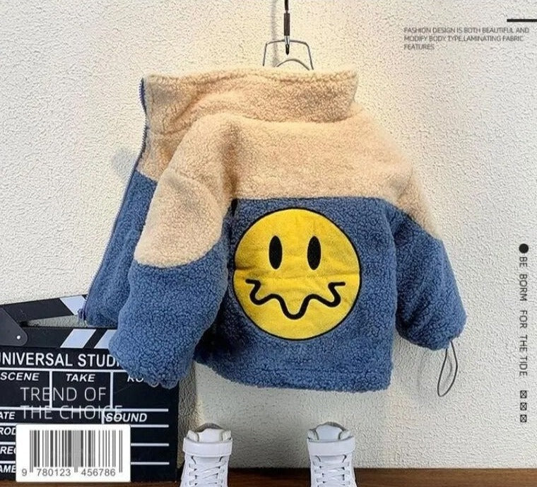 Wool Thick Zip Up Smiley Coat - JAC
