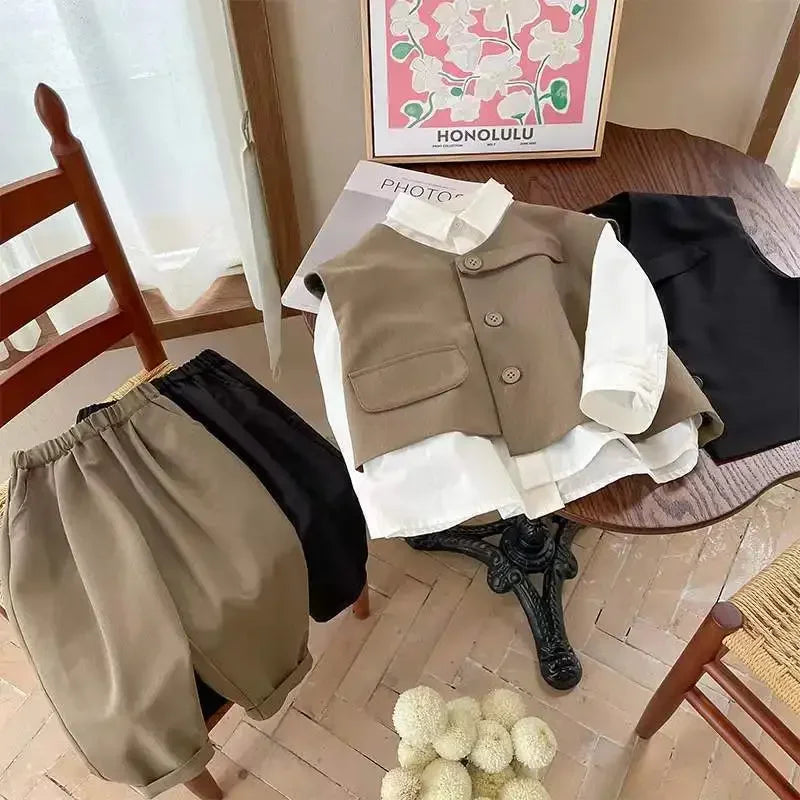 Waistcoat and Shirt and Pants Three Piece Set