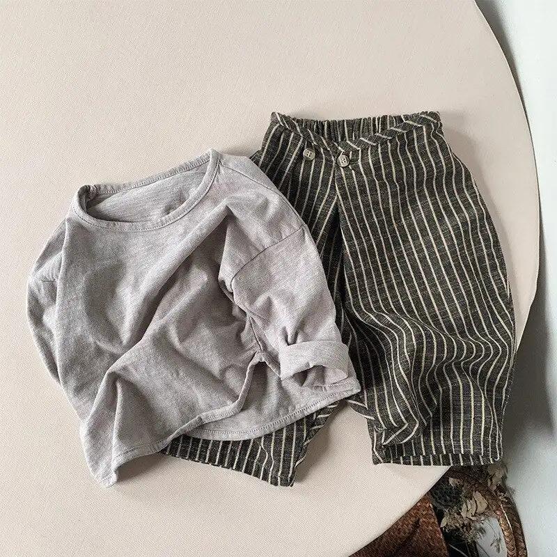 Retro Striped Linen Loose Trousers