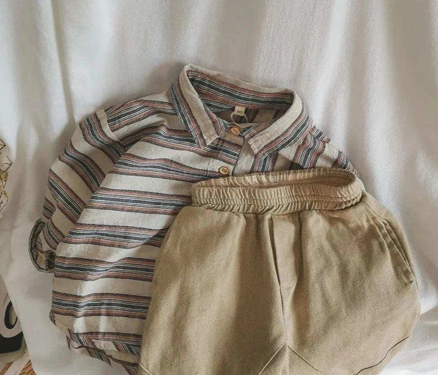 Irregular Cotton Stripe Long Sleeve Shirt