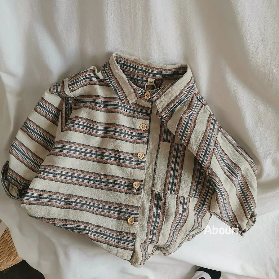 Irregular Cotton Stripe Long Sleeve Shirt