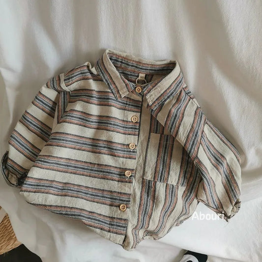Irregular Cotton Stripe Long Sleeve Shirt - JAC
