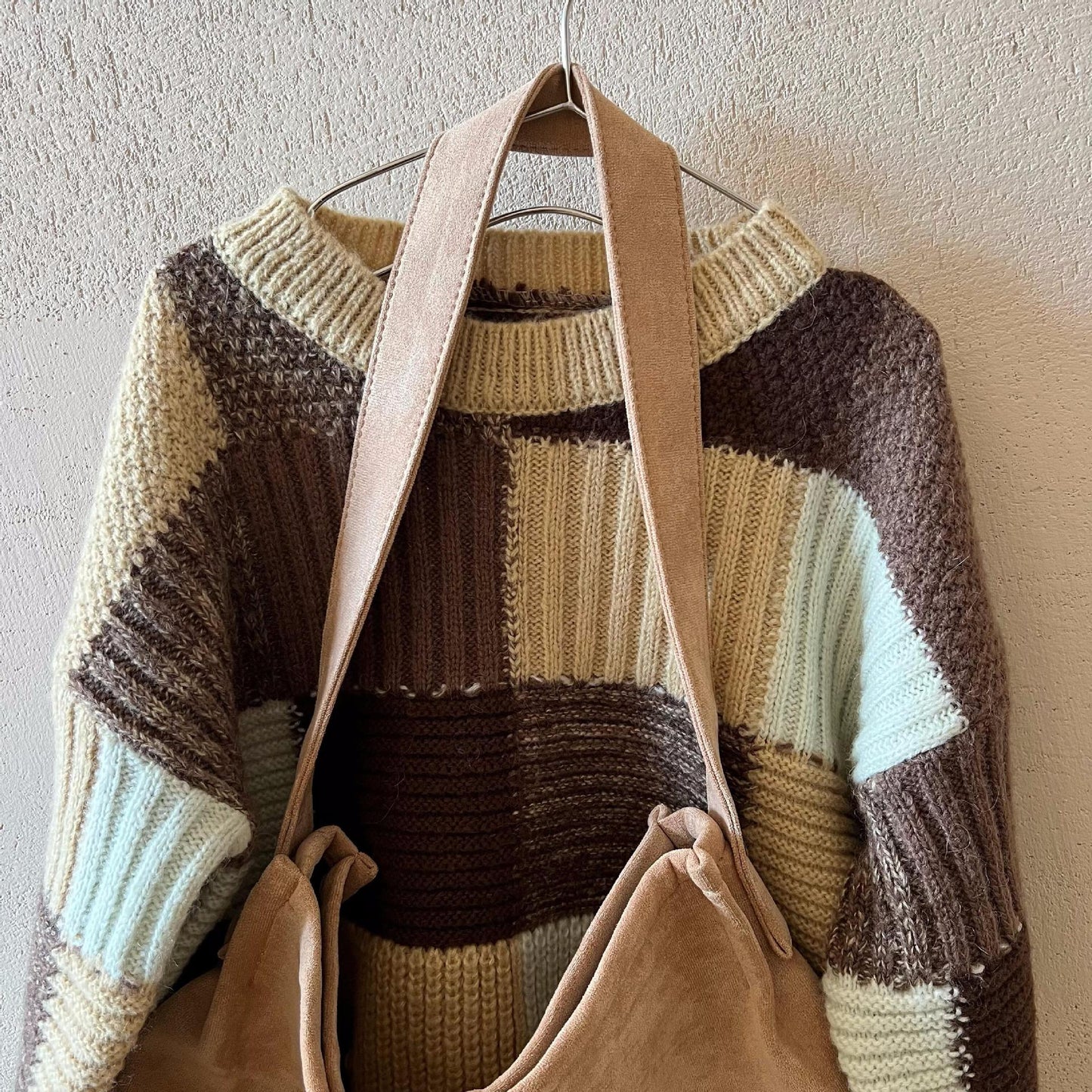Retro Knit Brown Patchwork Sweatshirt
