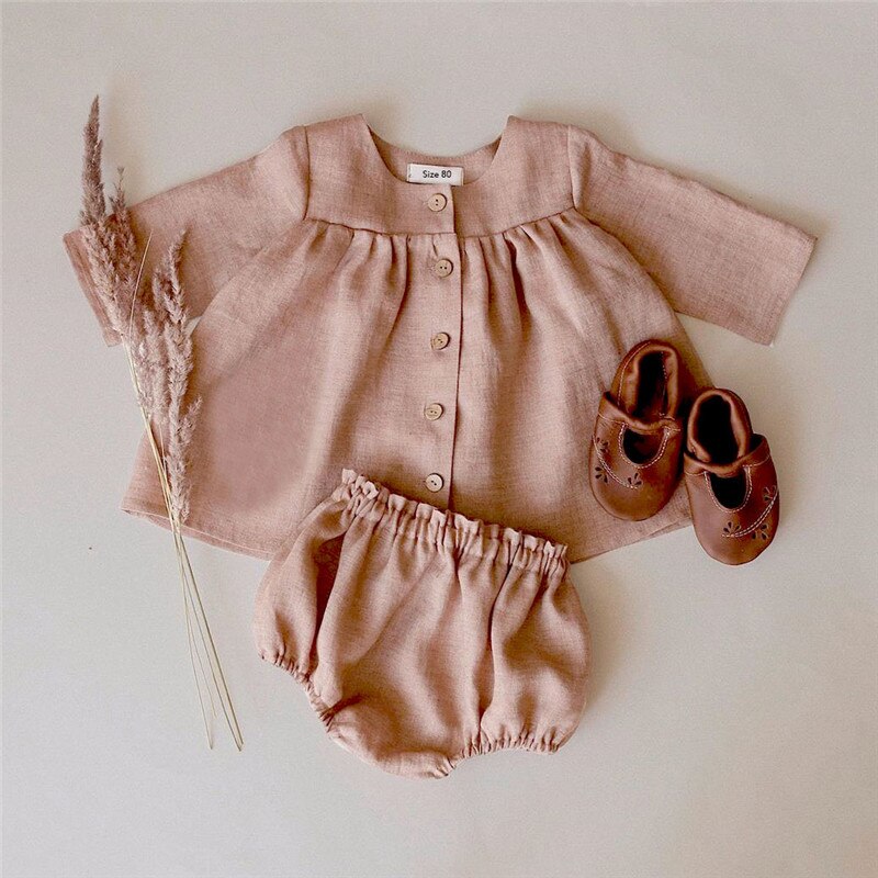 Baby Girls Cotton Frill Blouse & Shorts Matching Set