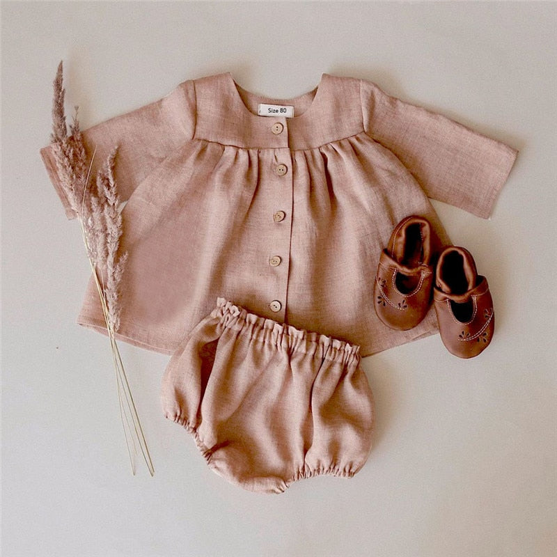 Baby Girls Cotton Frill Blouse & Shorts Matching Set - JAC