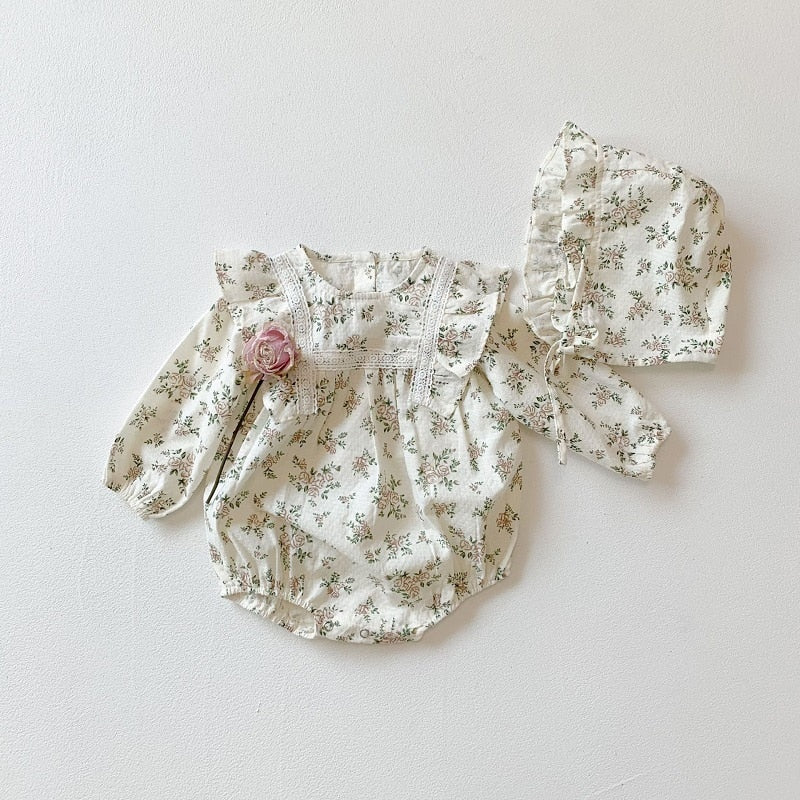 Lace Ruffle Romper With Hat