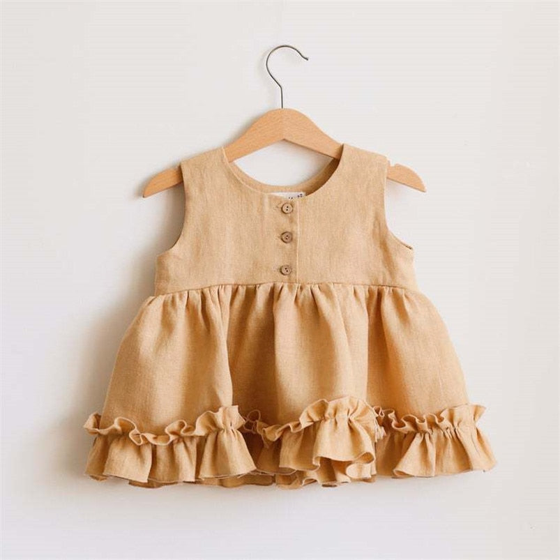 Baby Girls Linen Ruffle Layered Dress & Bloomers Co-ord Matching Set
