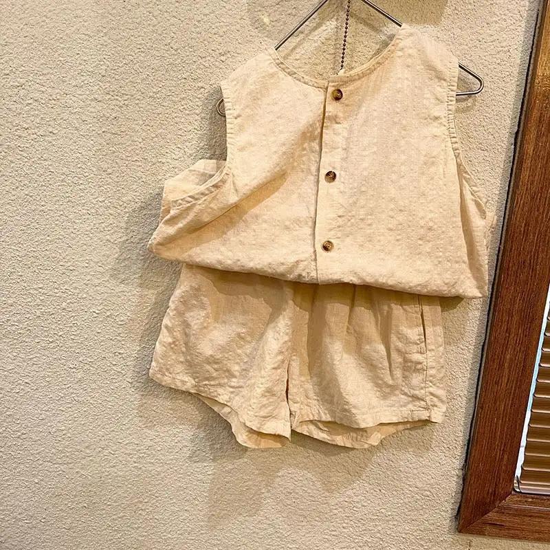 Unisex Kids Cotton Long Vest Top & Shorts Matching Set