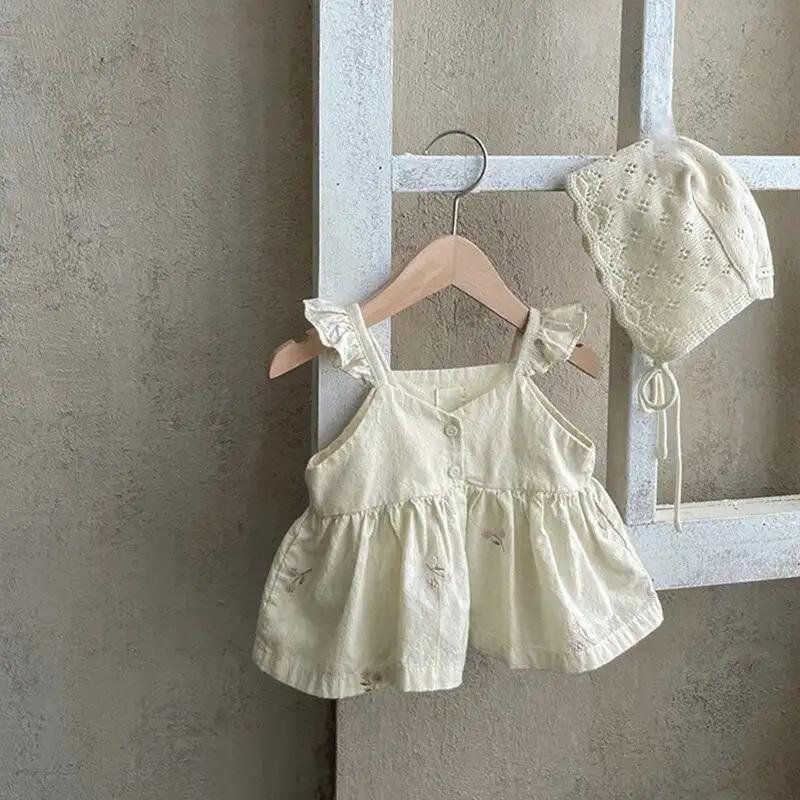 Baby Girls Embroidered Ruffle Dress & Shorts Co-ord Matching Set