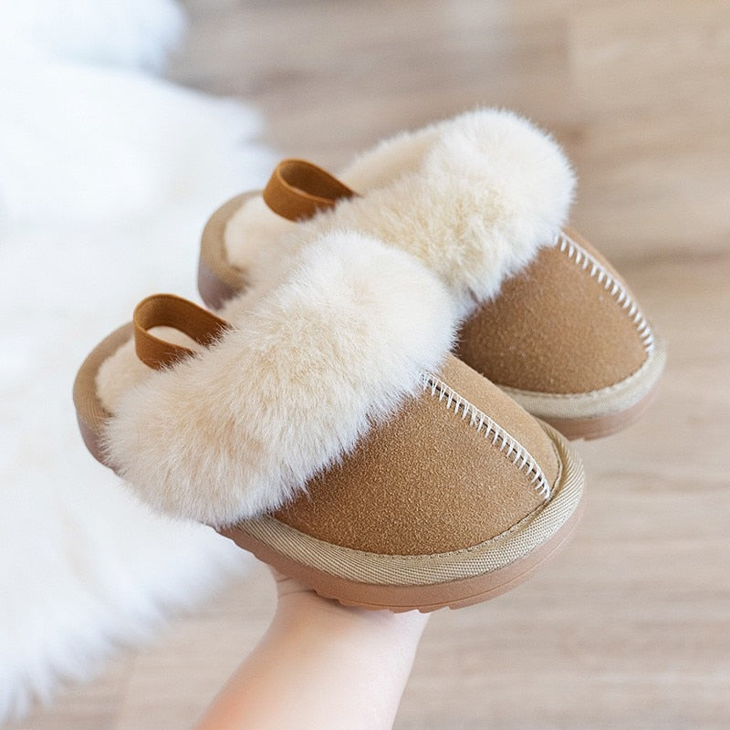 Slip On Fur Slippers With Strap