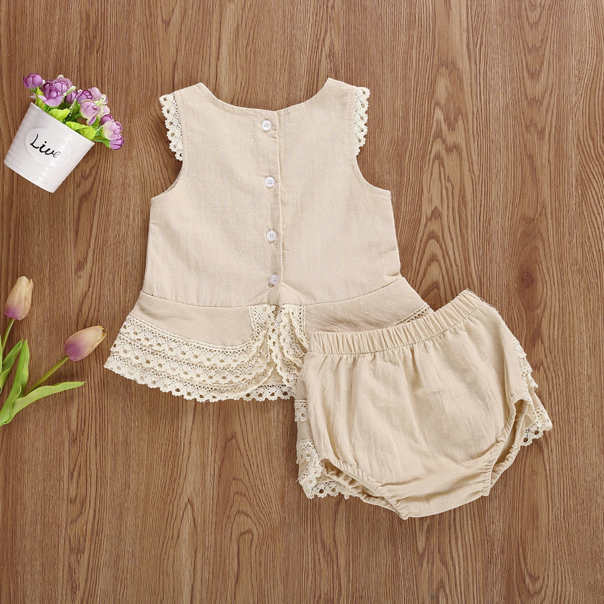 Baby Girls Lace Vest Tops & Layered Shorts Matching Set