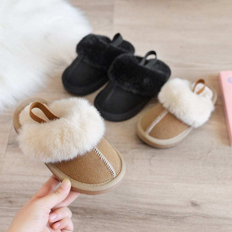Slip On Fur Slippers With Strap