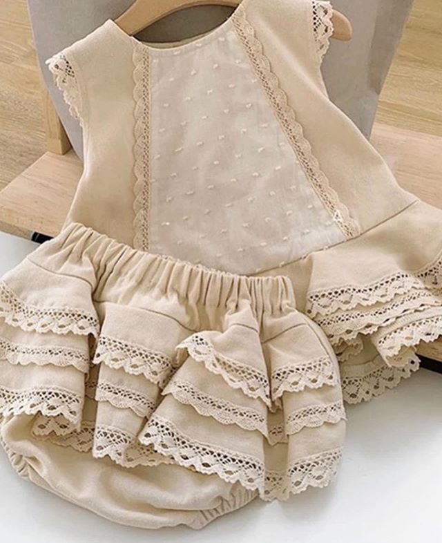 Baby Girls Lace Vest Tops & Layered Shorts Matching Set