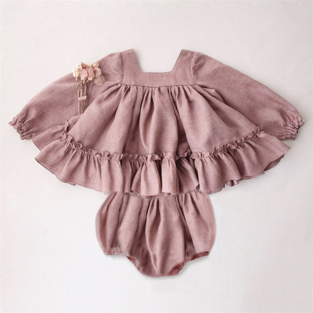 Baby Girls Cotton Frill Blouse & Shorts Matching Set - JAC