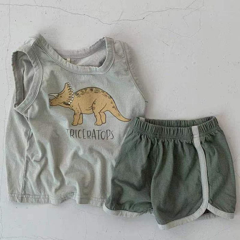 Unisex Baby Dinosaur Vest Tank Top & Shorts Two Piece Set