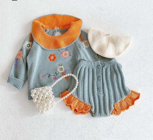 Knitted Embroidered Jumper & Bloomers Set - JAC