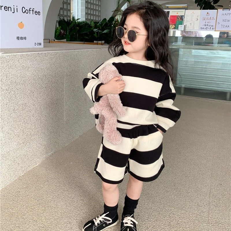 Kids Cotton Striped Jumper and Shorts Two Piece Co-ord Set