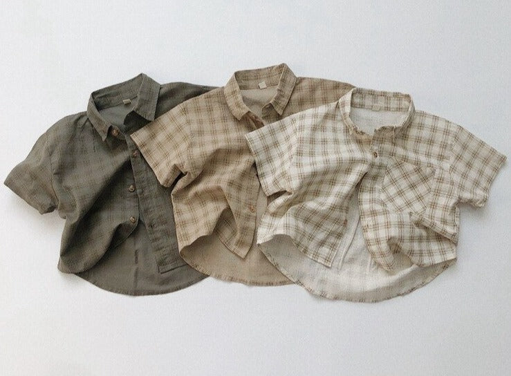 Boys Cotton Linen Checked Shirt & Shorts Set