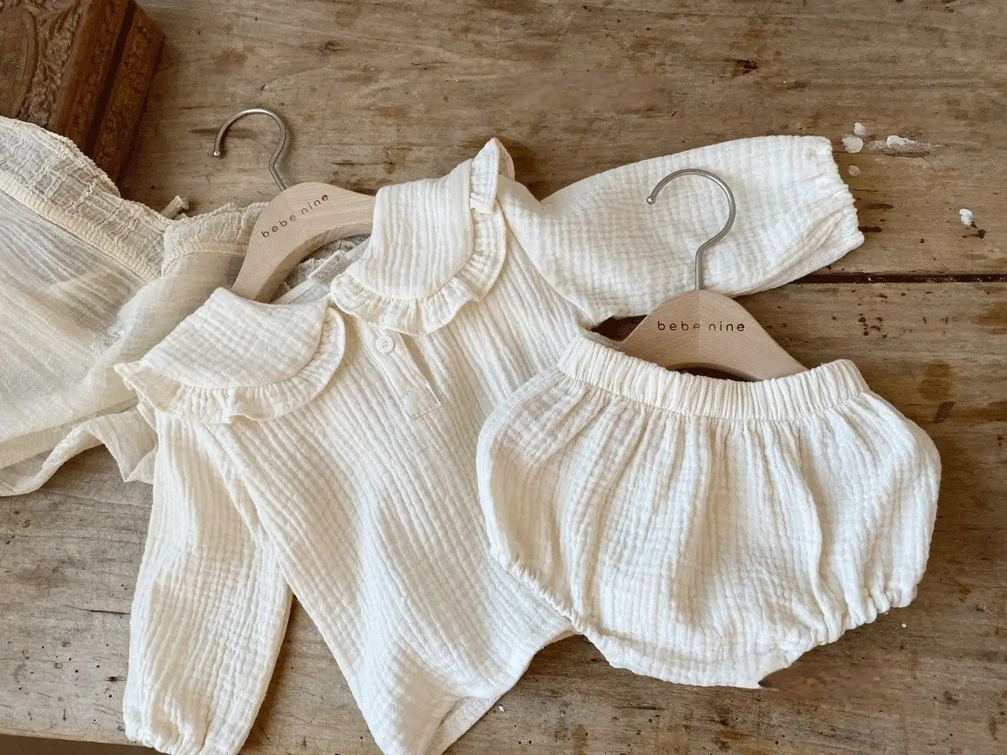 Baby Organic Cotton Blouse Bloomers Two Piece Set & Romper With Hat