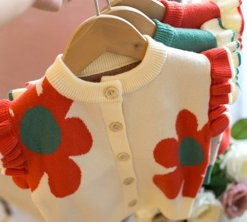 Flower Ruffle Sleeve Knit Vest