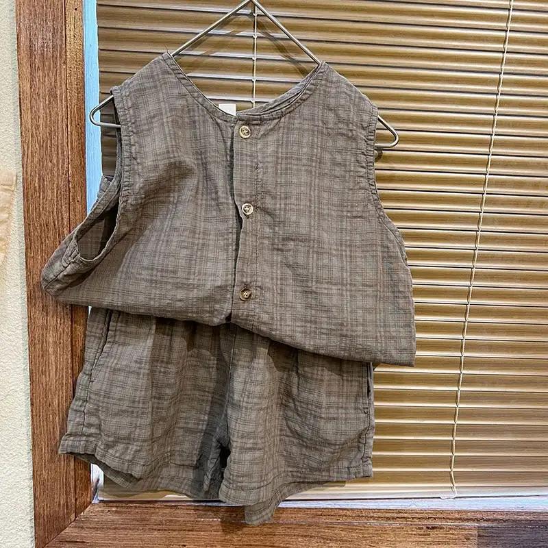 Unisex Kids Cotton Long Vest Top & Shorts Matching Set