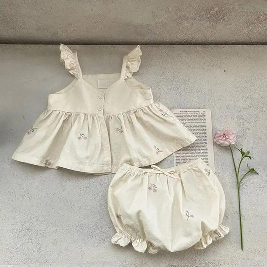 Baby Girls Embroidered Ruffle Dress & Shorts Co-ord Matching Set - JAC