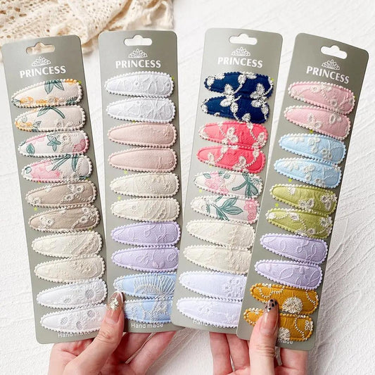 10pcs Embroidery Printed Snap Hair Clips