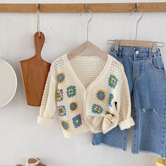 White Hollow Knit Patterned Cardigan - JAC