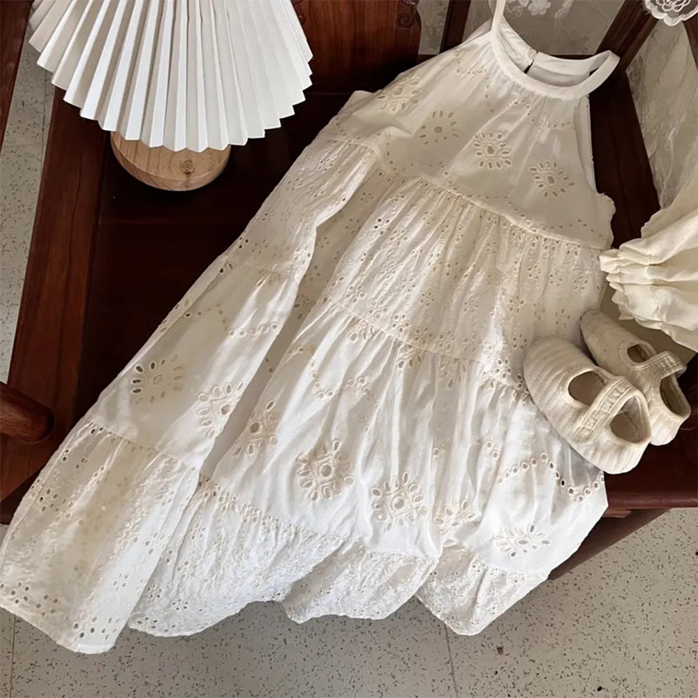 White Halterneck Patterned Long Dress