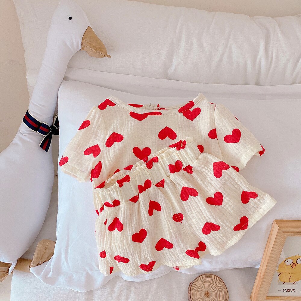 Girls Cotton Heart T-Shirt & Shorts Co-ord Two Piece Set