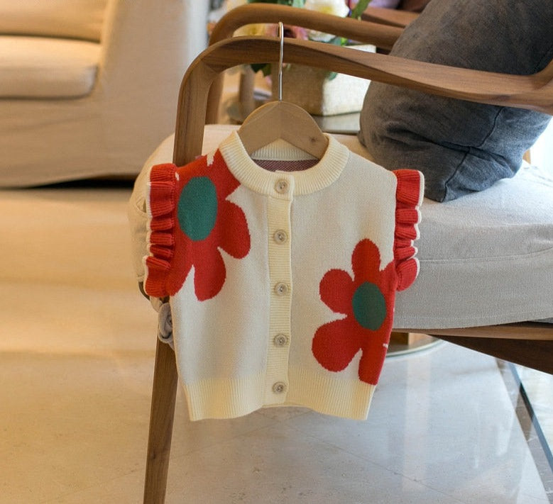 Flower Ruffle Sleeve Knit Vest