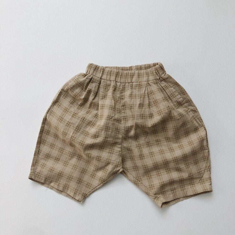 Boys Cotton Linen Checked Shirt & Shorts Set